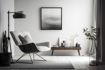 Modern Living at its Best: A White Wall with a Blank Frame and a Single Plant