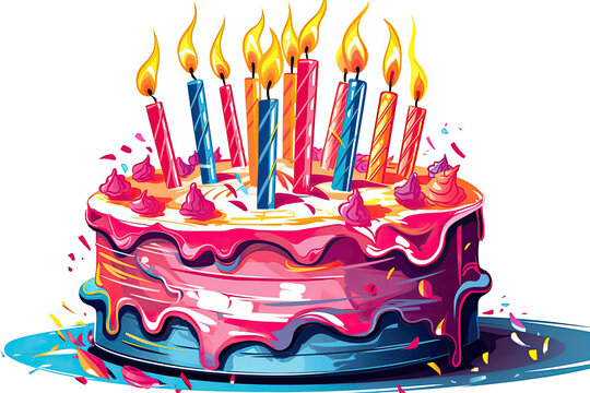 recommend clip art: Clip Art Style Birthday Cake with Candles - generative ai