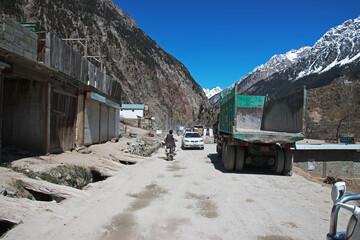 Kalam, Pakistan - 03 Apr 2021: The road of Kalam valley in Himalayas, Pakistan