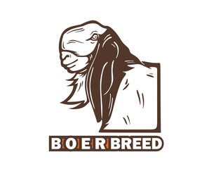 GREAT BOER BREED HEAD LOGO, silhouette of big and strong goat vector illustrations