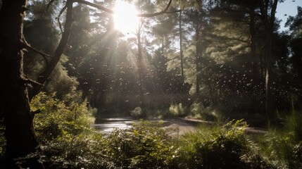 Obraz premium A beautiful forrest in beautiful light. Generative AI image