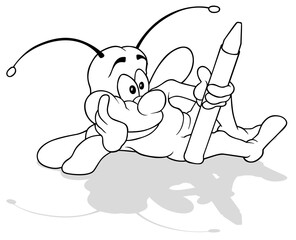 Drawing of a Lying Beetle Holding a Wax Crayon