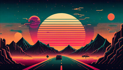 Retro background colorful AI generated