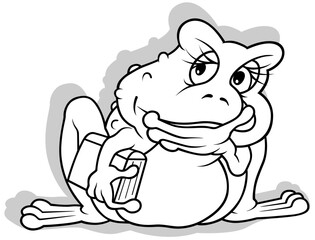 Drawing of a Pensive Frog with a Book