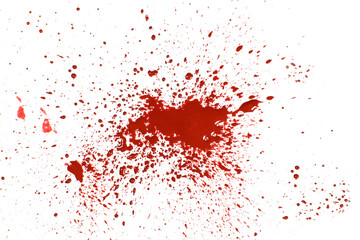 Red blood stain and splatter isolated on white, concept of diseases, crime
