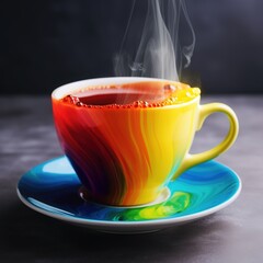 A a cup of colorful rainbow coffee, Generative AI