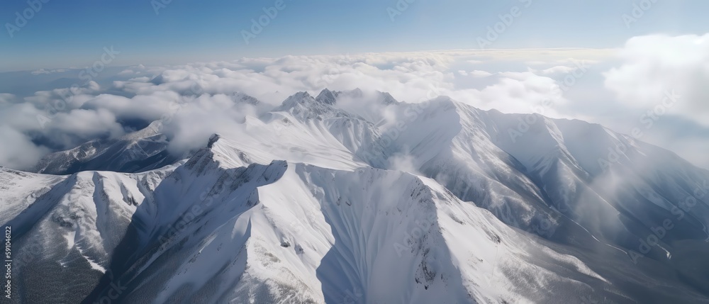 Aufkleber view of the snow-capped mountains.aerial view. panoramic shot. generative ai