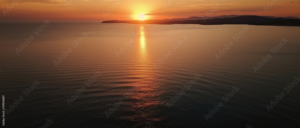 Poster sunset view in the sea.aerial view. panoramic shot. generative ai