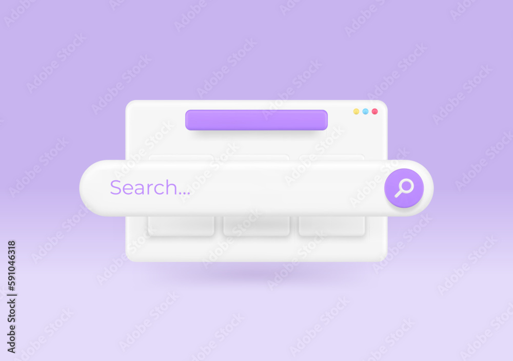 Poster internet search bar field window browsing website information exploration 3d icon realistic vector