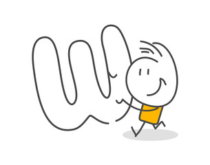 Stick figures. Alphabet. Isolated on white background. Hand drawn Doodle Line Art Cartoon Design character.