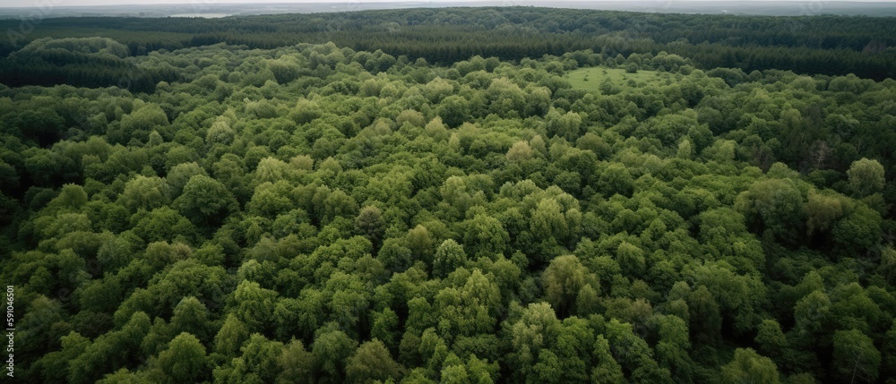 Poster beautiful bird's-eye view of the rainforest.aerial view. panoramic shot. generative ai