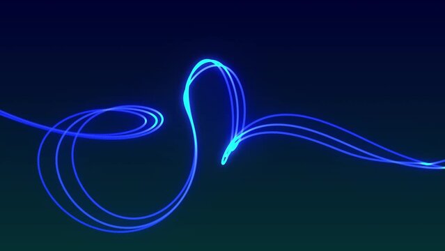 Line Background. Bright blue neon glowing fast moving lines along the trajectory. Fast flying wave Line Background. Animated vortex path on a blue background. 4k animation.