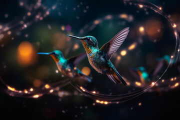 Fototapeta premium Beautiful Hummingbird in Tropical Fantasy Garden. Generative AI
