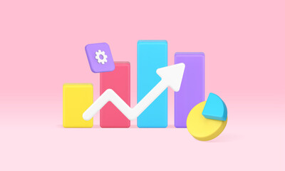 Business graph increase bar diagram up arrow success management data analyzing 3d icon vector