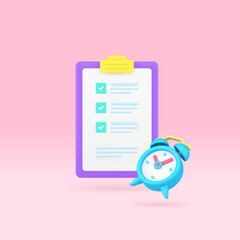 Time management business productivity efficient planning task complete 3d icon realistic vector