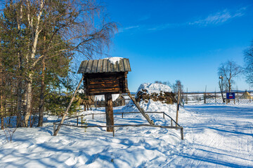 Sami village in Kiruna in Sweden. Lapland with reindeer and huts
