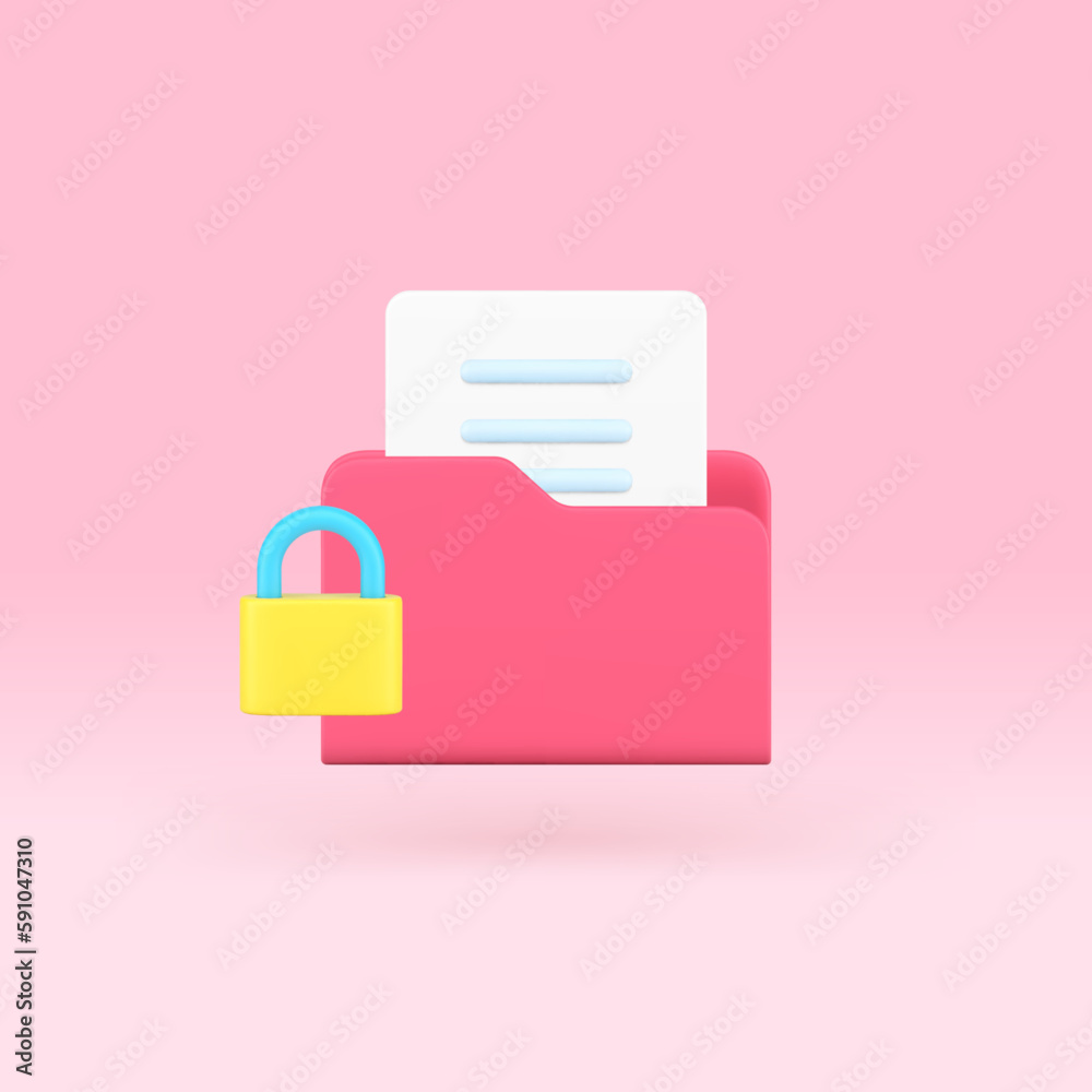 Poster document data folder archive storage protection business file organizing 3d icon realistic vector