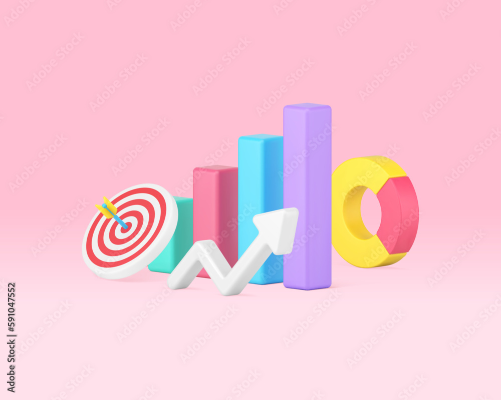 Poster business growth efficiency productivity strategy bar graph chart dynamic up arrow 3d icon vector