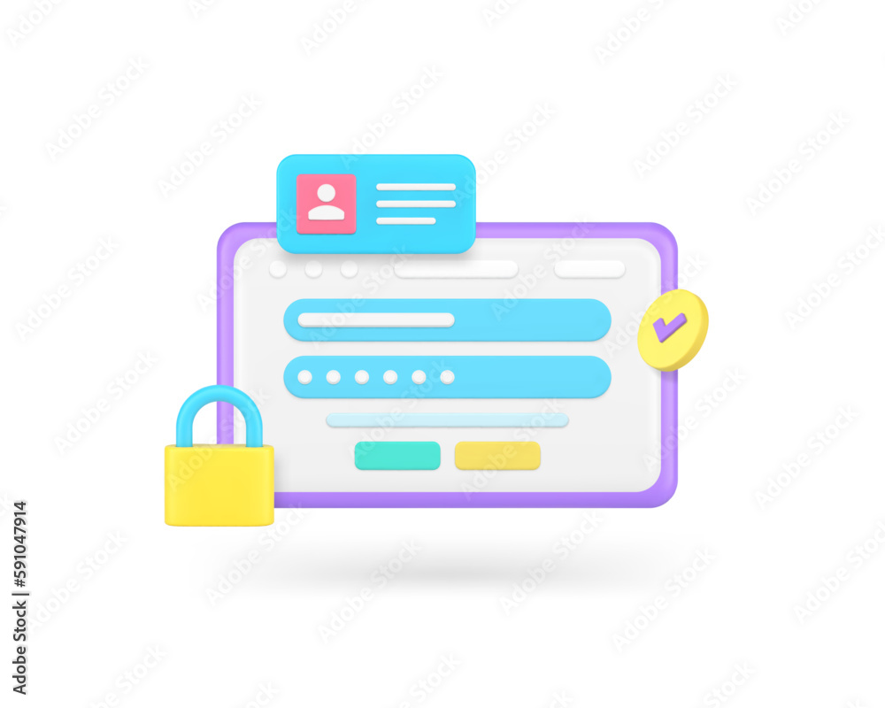 Poster personal data security web access password protection internet browser lock 3d icon realistic vector