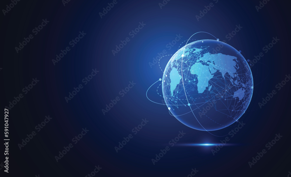 Poster global network connection. world map point and line composition concept of global business. vector i