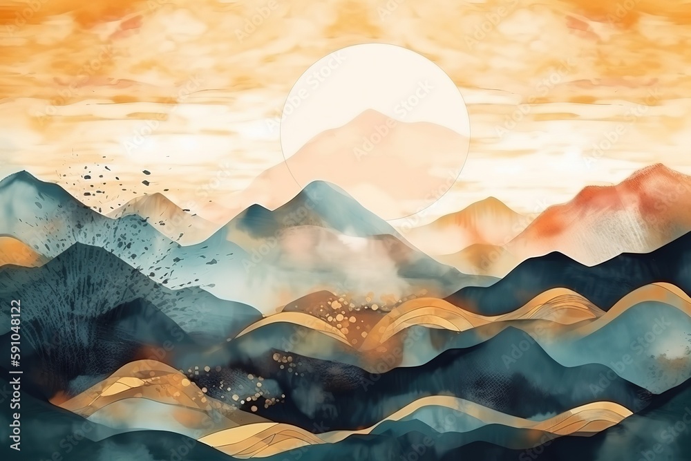 Poster abstract background of mountains in a green shade.beautiful, minimalistic print for your decor for p