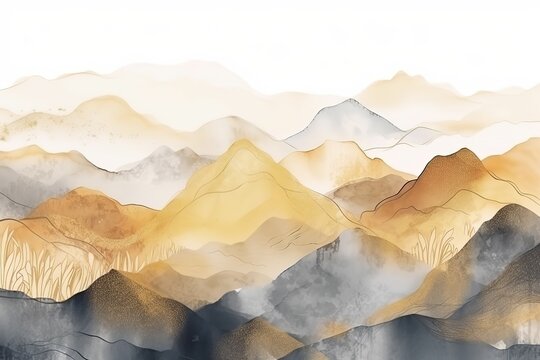 Abstract background of brown mountains.Beautiful, minimalistic print for your decor for postcard, congratulations and poster. Generative AI