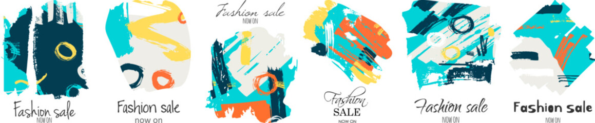 Colorful  modern hand drawn  vector set of cards. Sale banner template design
