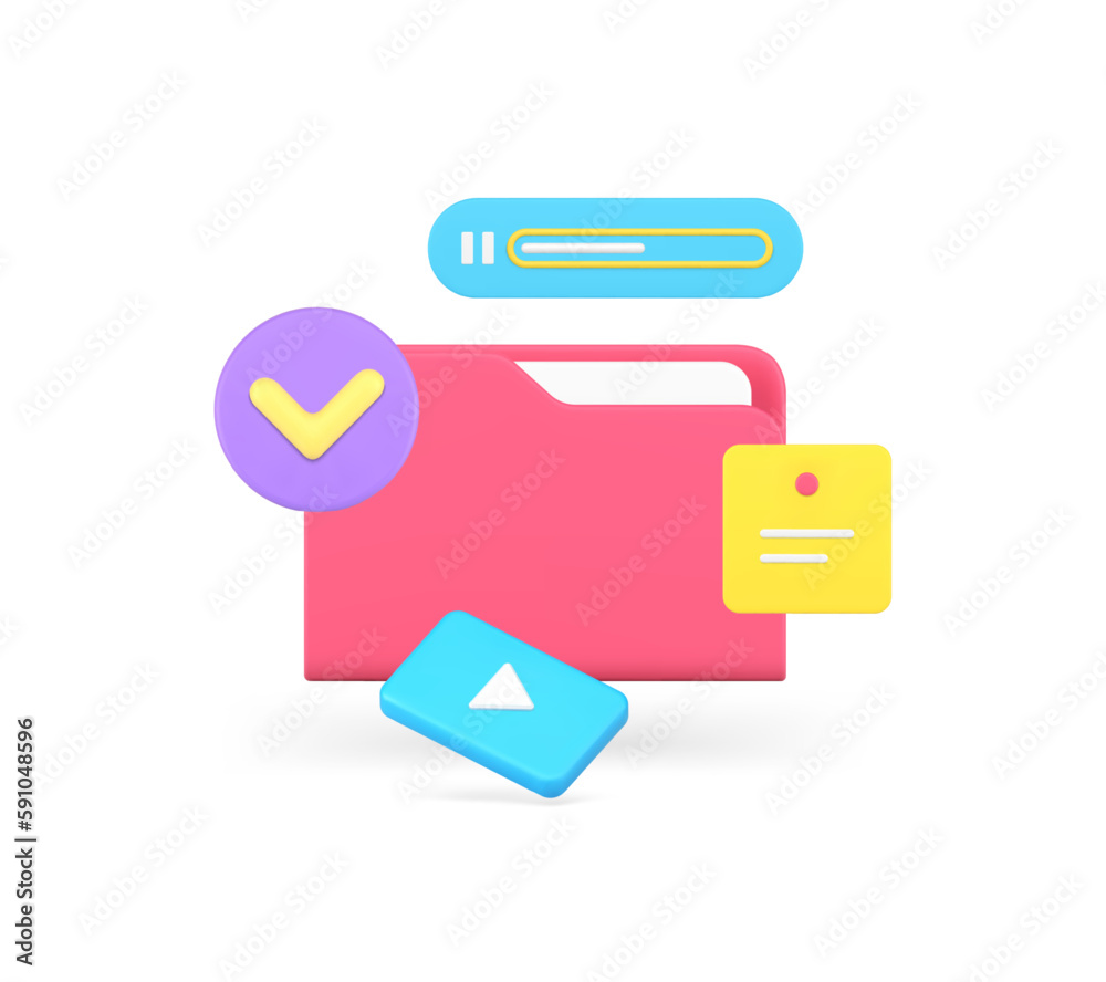 Poster cyberspace cloud computing data storage document folder multimedia content 3d icon realistic vector