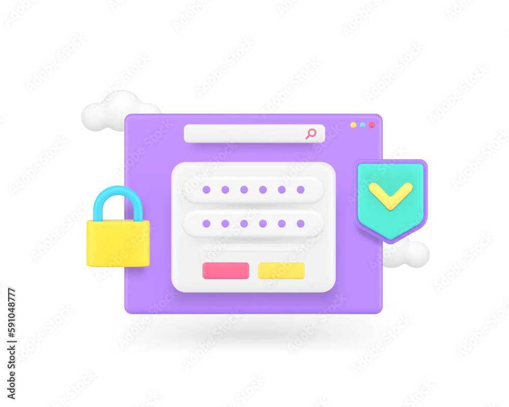 Poster data information security personal account password access cyber protect 3d icon realistic vector
