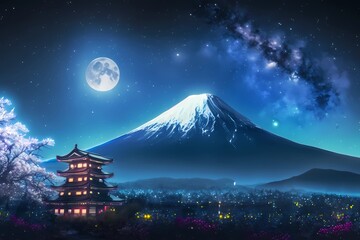 Fuji in the night - obrazy, fototapety, plakaty
