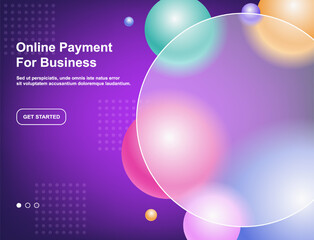 Creative glassmorphism illustration design with transparent round frame and colorful floating spheres