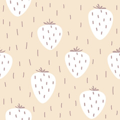 Seamless vector pattern with cute strawberries on a pink background in a flat style. Perfect for print, wrapping paper, wallpaper, fabric, kids design.