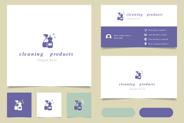 Cleaning products logo design with editable slogan. Branding book and business card template.
