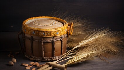 Baisakhi with wheat and drum. happy Baisakhi. Vaisakhi. Generative AI