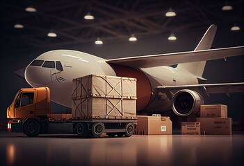 Fast delivery of parcels and cargo by truck and aircraft. Generative AI