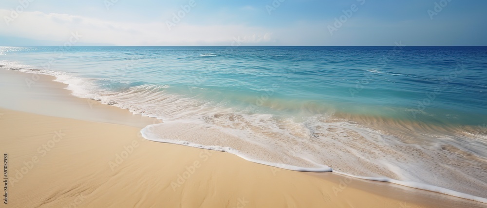 Aufkleber top view of a beautiful tropical beach with sea waves.aerial view. panoramic shot. generative ai