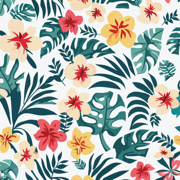 Tropical seamless floral pattern design. Vector illustration watercolor hand drawing. For fabric print design texture