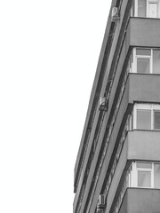 New reconditioned old communist apartment building. Ugly traditional communist housing ensemble. Abstract minimalist photography
