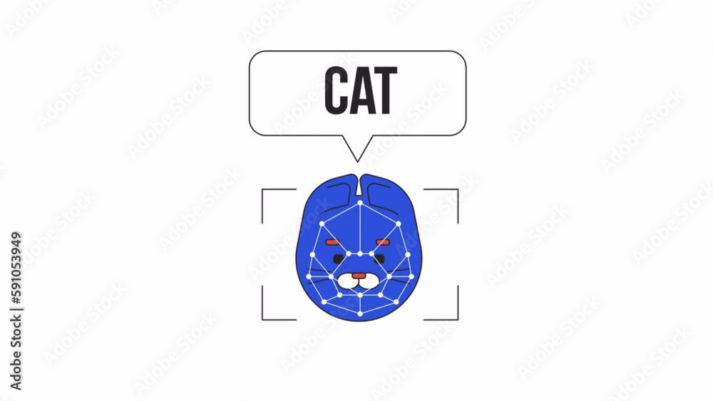 Poster cat image ai recognition animation. animated feline 2d cartoon flat colour line character. vision-ba