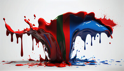 Chile Country Flag Colors of Liquid Oil Paint Splashing and Exploding on White Backdrop AI Generative