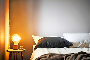 Cozy Bedroom with light bulb, Generative AI