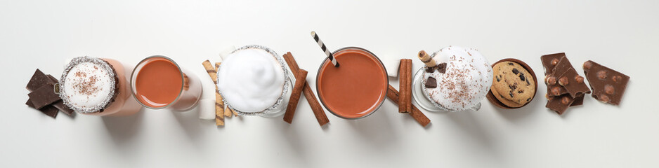 Tasty fresh summer dessert - chocolate milkshake, top view