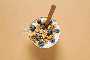 Tasty and nutritious breakfast concept - muesli with yogurt