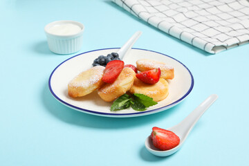 Concept of tasty sweet food, cheese pancakes