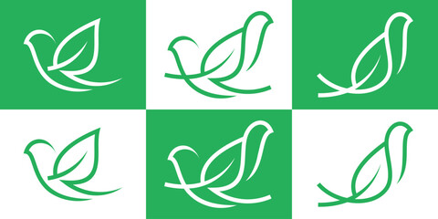 bird and leaf logo design line icon vector illustration
