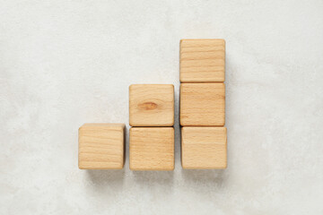 Blank wooden cubes for different concepts, top view