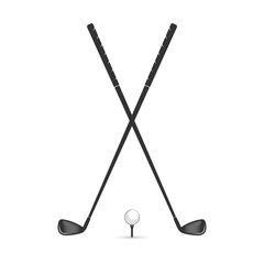 Golf clubs icon with ball on a tee. Crossed golf sticks logo. Vector illustration.
