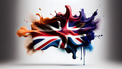 Explosion or Splashing of Smoke Wind in Shape of Country Flag of England on White Background Generative AI