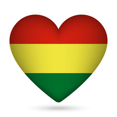Bolivia flag in heart shape. Vector illustration.