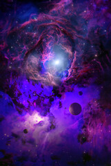 Obraz na płótnie Canvas Nebula in outer space, planets and galaxy, 3d animation